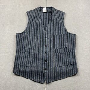 Johnson Woolen Mills Vest Mens Small Striped Wool USA Pockets Back Strap Button